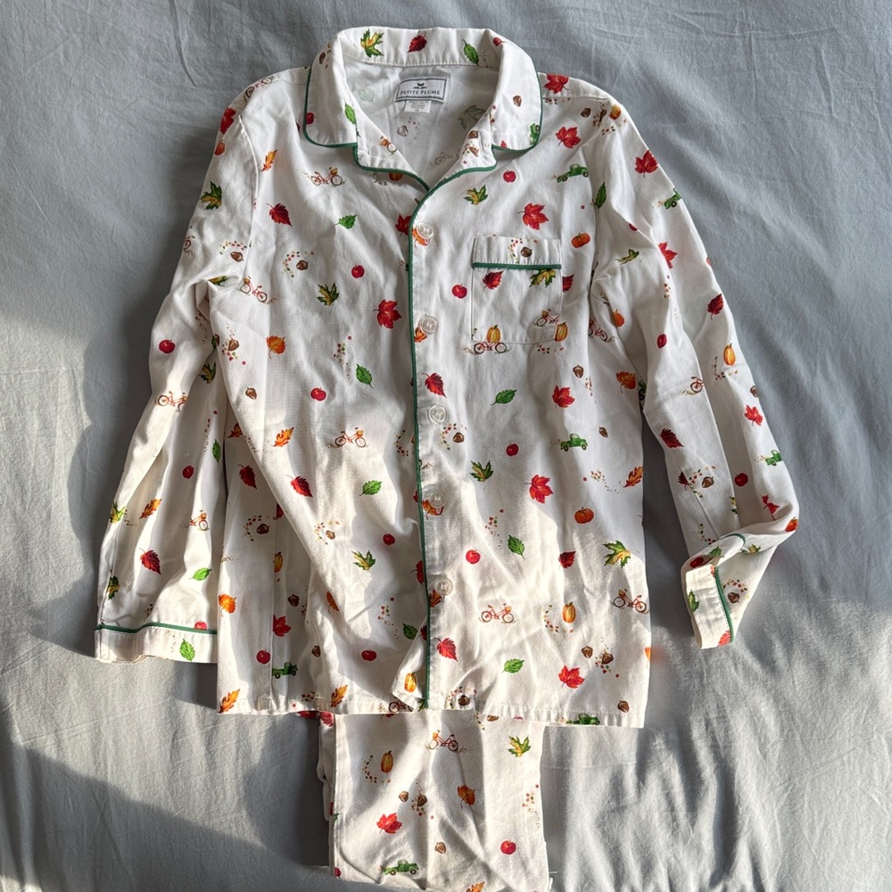 Kids White Pajama Set with Fall Print